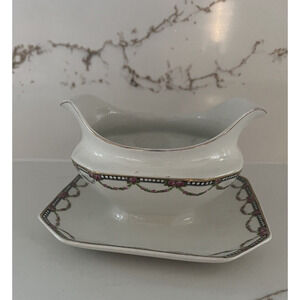 Vintage Serving Boat Dish England Sol China White Elegant Peony Floral Tea Party